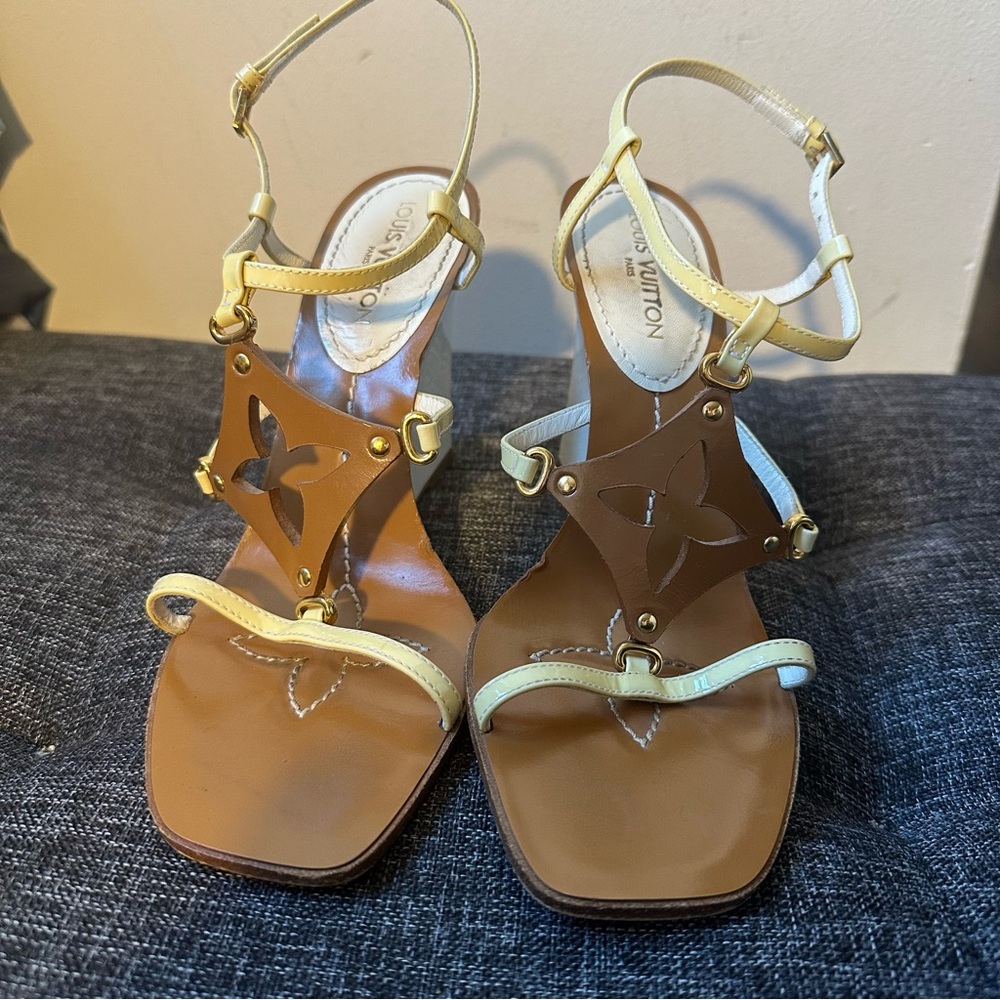 Louis Vuitton Women's Tan and Cream Wedge Sandals - Picture 4 of 8